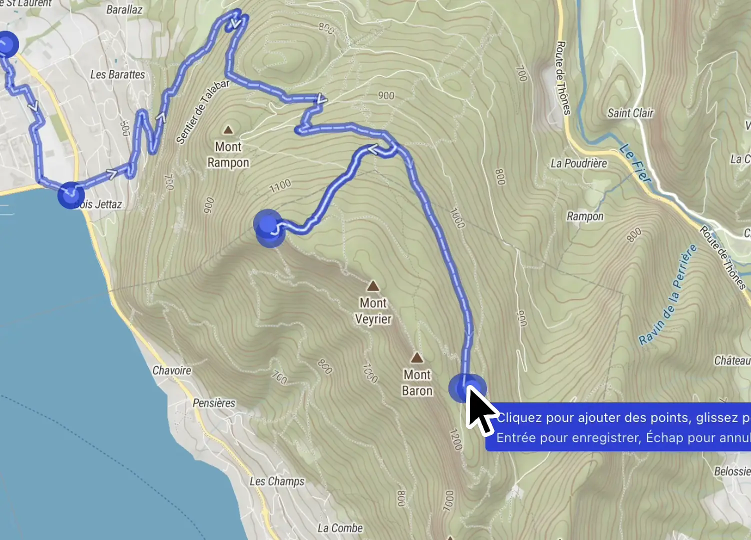 Drag any point and the route snaps to trails, activity-aware on every meter.