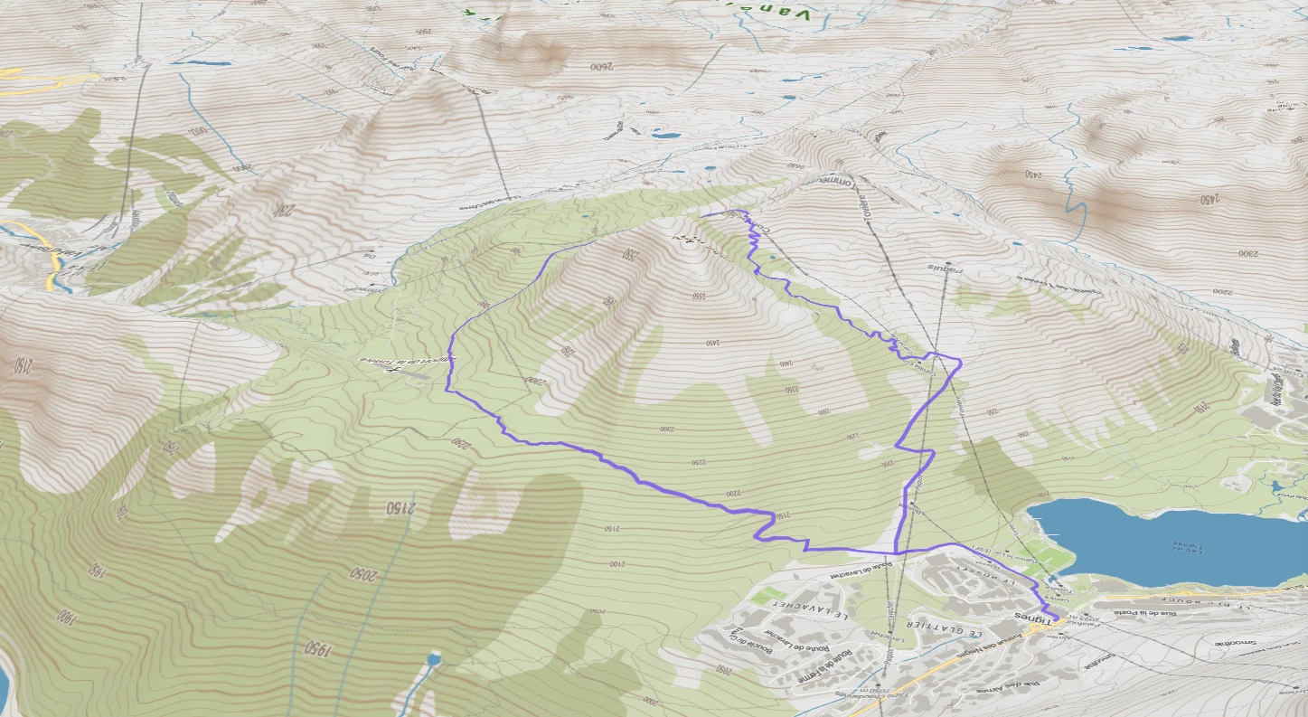 Map showing hiking trail route